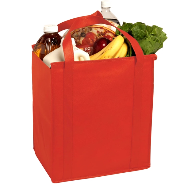 Insulated large non-woven grocery tote bag with gusset constructed of non-woven... from ASI 52840 Evans Manufacturing