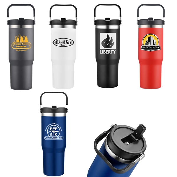30 Oz Vacuum Sealed Travel Tumbler with Powdered Finish and Flip... from ASI 79535 Primetime / Primetime