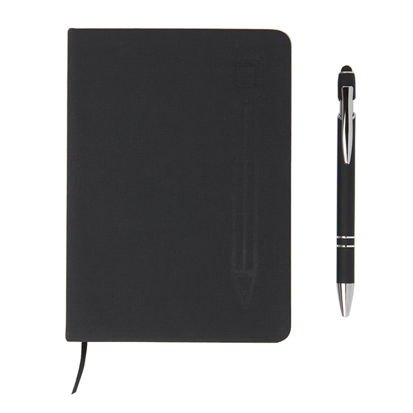5" x 7" magnetic journal with bookmark and click-action ballpoint stylus... from ASI 52840 Evans Manufacturing