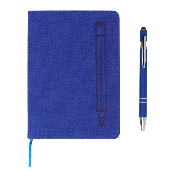 5" x 7" magnetic journal with bookmark and click-action ballpoint stylus... from ASI 52840 Evans Manufacturing