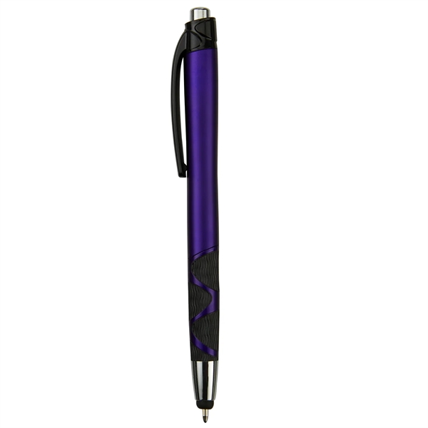 Retractable ballpoint pen with stylus, matte metallic colored barrel, black rubber... from ASI 52840 Evans Manufacturing