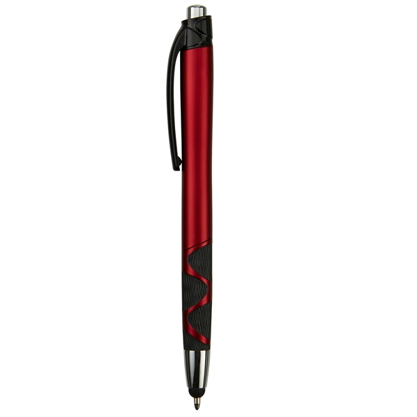 Retractable ballpoint pen with stylus, matte metallic colored barrel, black rubber... from ASI 52840 Evans Manufacturing