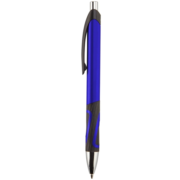 Retractable  ballpoint pen with metallic colored barrel, plastic clip, rubber... from ASI 52840 Evans Manufacturing