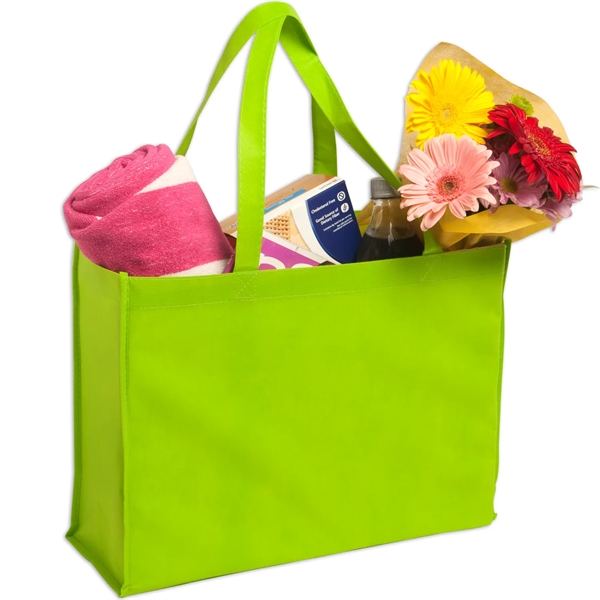 Reusable shopping tote bag constructed of 80 gsm non-woven polypropylene and... from ASI 52840 Evans Manufacturing