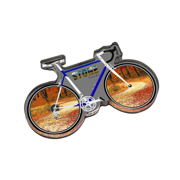 1/4" thick acrylic magnet with bicycle stock shape and full color... from ASI 72521 Morris Magnets / Laser Cuts