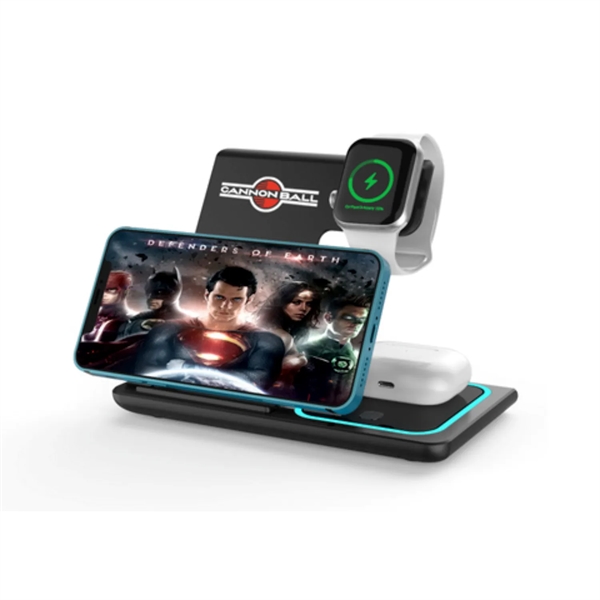 3 in 1 Foldable 15W wireless charger plus 1 color silkscreen... from ASI 37218 Athena Promo (tm)