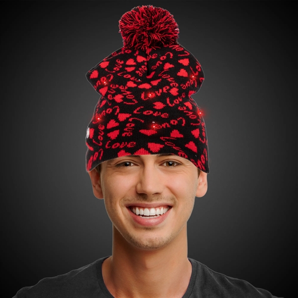 Knit beanie with black and red LED hearts.... from ASI 42016 Brighter Promotions Inc