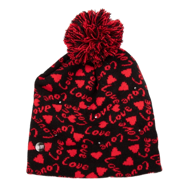 Knit beanie with black and red LED hearts.... from ASI 42016 Brighter Promotions Inc
