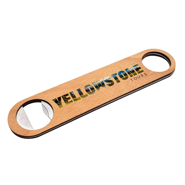5.8" x 1.5" beechwood bottle opener with a metal core and... from ASI 72521 Morris Magnets / Laser Cuts