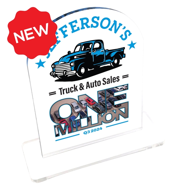 Clear acrylic desk plaque with slotted base.... from ASI 72521 Morris Magnets / Laser Cuts