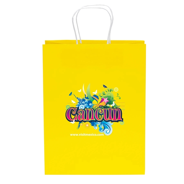 Bite colored paper shopper with twisted handles and fold over top.... from ASI 37940 Bag Makers Inc