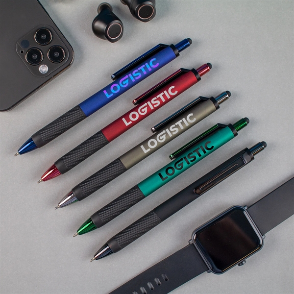 Savvy Gel Stylus Pen boasts jewel-tone barrels, metallic trim, stylus, fine... from ASI 61966 HPG / Hub Pen