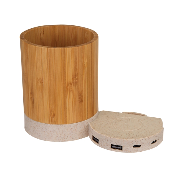 Bamboo Pen Cup w/10W Wireless Charger.... from ASI 46755 Cosmo Promos