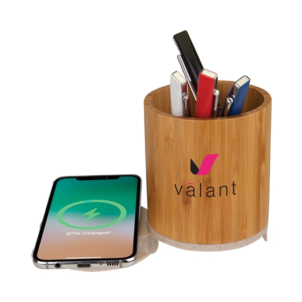 Bamboo Pen Cup w/10W Wireless Charger.... from ASI 46755 Cosmo Promos