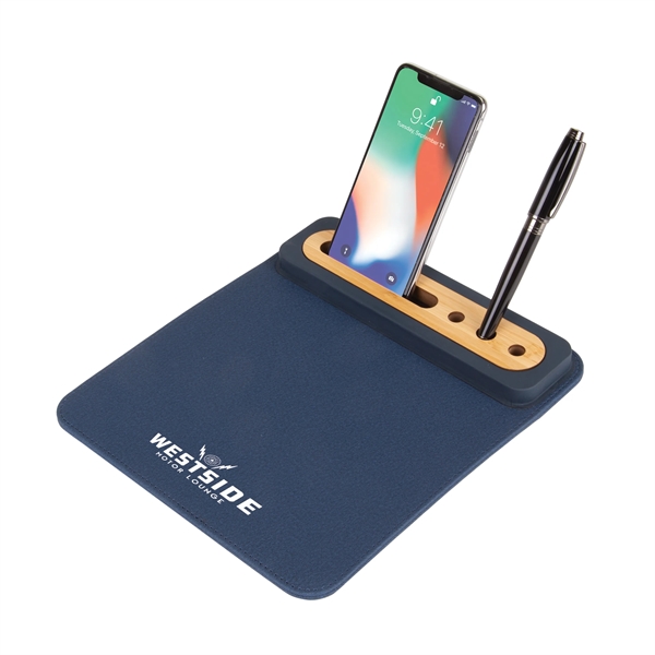 PU Mousepad w/ Bamboo Phone & Pen Holder.... from ASI 46755 Cosmo Promos
