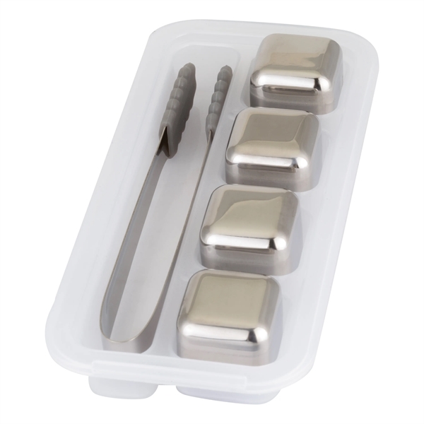 4-pc Stainless Steel Whiskey Cubes & Tongs w/Plastic Case.... from ASI 46755 Cosmo Promos