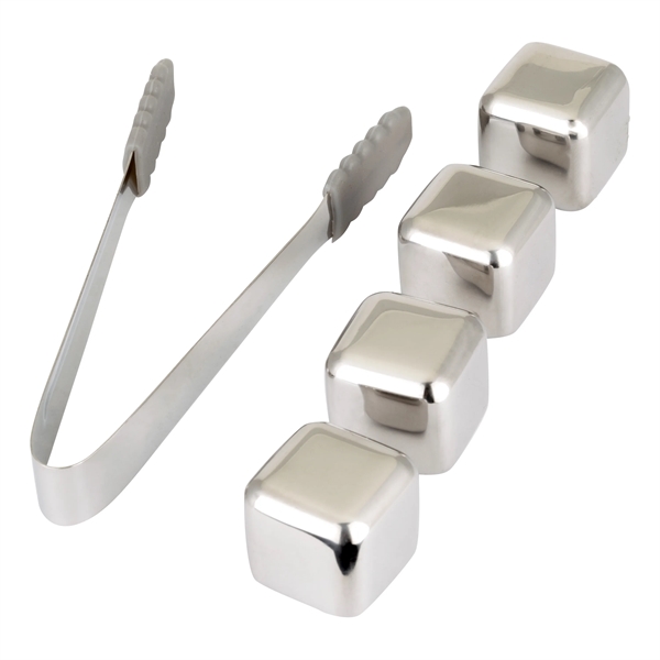 4-pc Stainless Steel Whiskey Cubes & Tongs w/Plastic Case.... from ASI 46755 Cosmo Promos