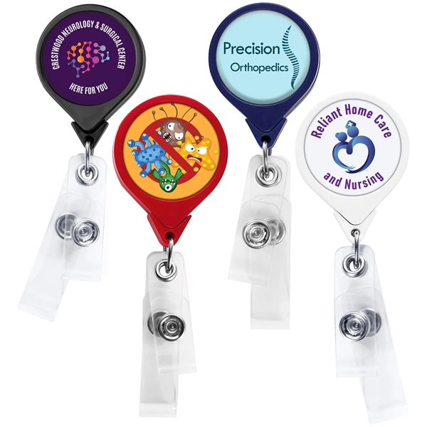 Antimicrobial round 2 strap retractable badge reel in solid colors, bulldog... from ASI 49470 DEVARA