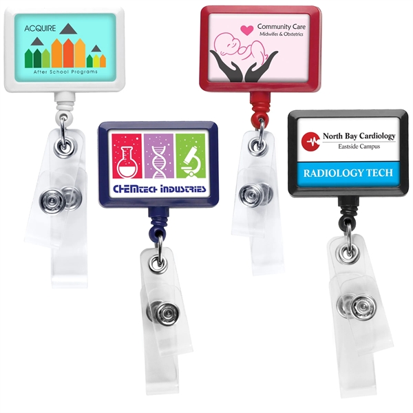 Antimicrobial rectangle 2 strap retractable badge reel in solid colors, bulldog... from ASI 49470 DEVARA
