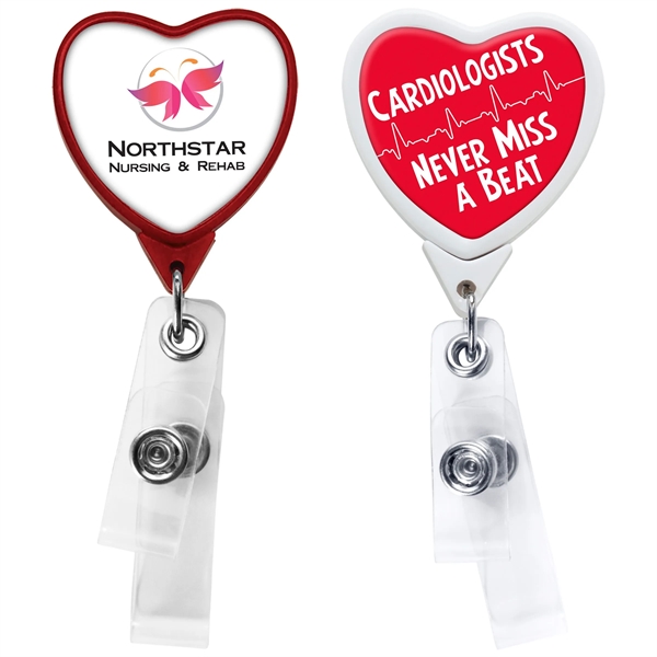 Antimicrobial heart 2 strap retractable badge reel in solid colors, bulldog... from ASI 49470 DEVARA
