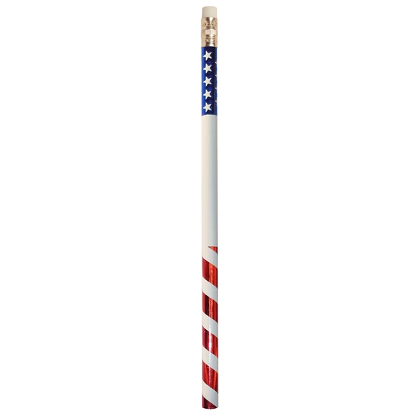 Round patriotic themed #2 pencil with foil wrapped graphics.... from ASI 52840 Evans Manufacturing / Jo-Bee