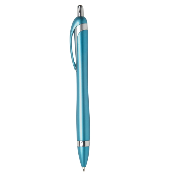 Hourglass retractable ballpoint pen with wide-body design, metallic colored barrel and... from ASI 52840 Evans Manufacturing
