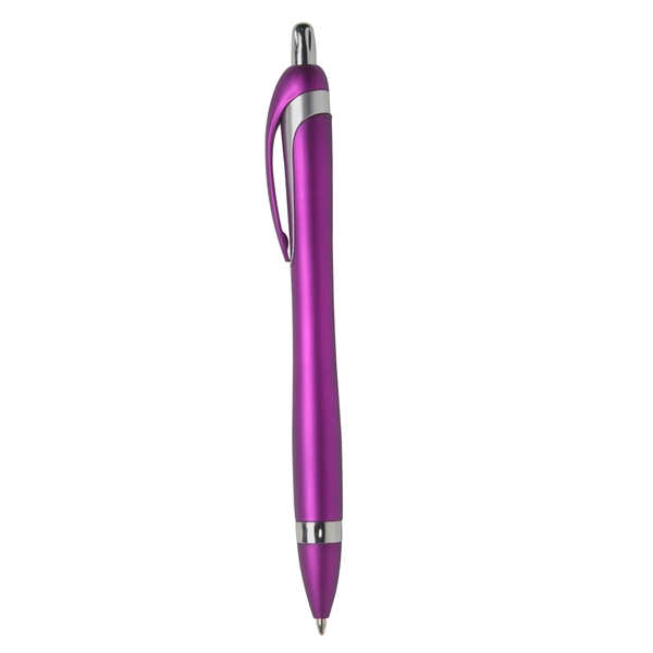 Hourglass retractable ballpoint pen with wide-body design, metallic colored barrel and... from ASI 52840 Evans Manufacturing