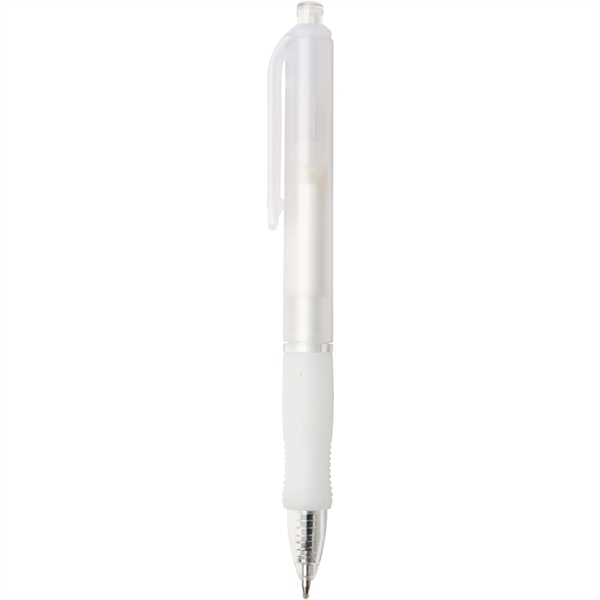 Wide-body retractable gel pen with colored frost barrel and rubber grip.... from ASI 52840 Evans Manufacturing