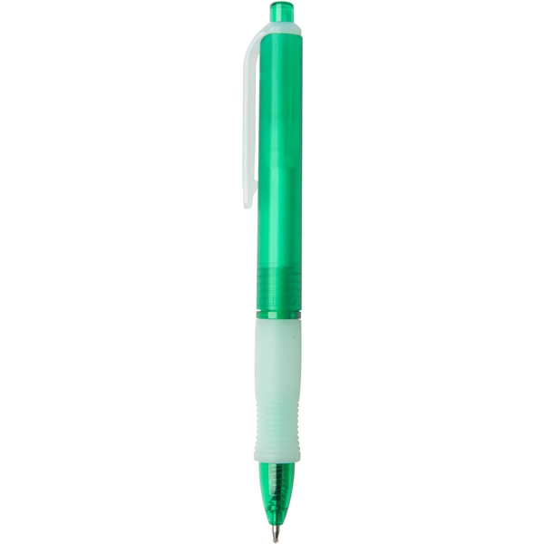 Wide-body retractable gel pen with colored frost barrel and rubber grip.... from ASI 52840 Evans Manufacturing