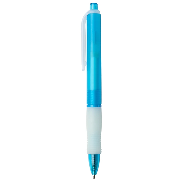 Wide-body retractable gel pen with colored frost barrel and rubber grip.... from ASI 52840 Evans Manufacturing