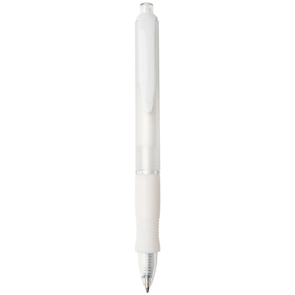 Retractable ballpoint pen with colored frost barrel, wide-body, rubber grip and... from ASI 52840 Evans Manufacturing