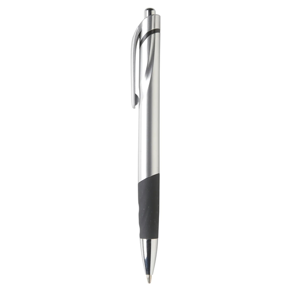 Retractable ballpoint with silver barrel, metallic colored accents and black ink.... from ASI 52840 Evans Manufacturing
