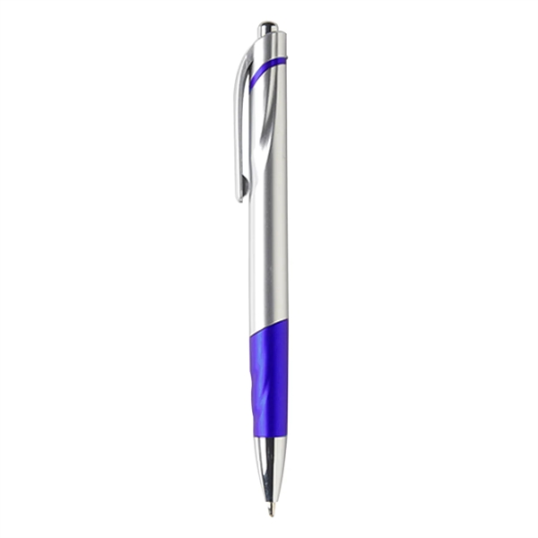 Retractable ballpoint with silver barrel, metallic colored accents and black ink.... from ASI 52840 Evans Manufacturing