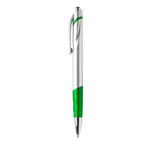 Retractable ballpoint with silver barrel, metallic colored accents and black ink.... from ASI 52840 Evans Manufacturing