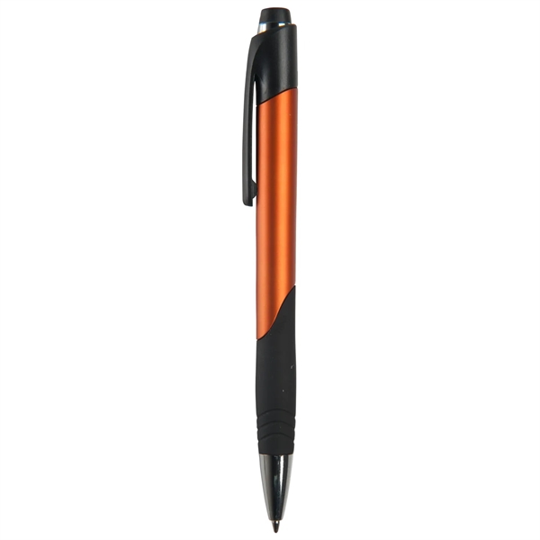 Ballpoint pen with metallic colored barrel, chrome and black ferrule and... from ASI 52840 Evans Manufacturing