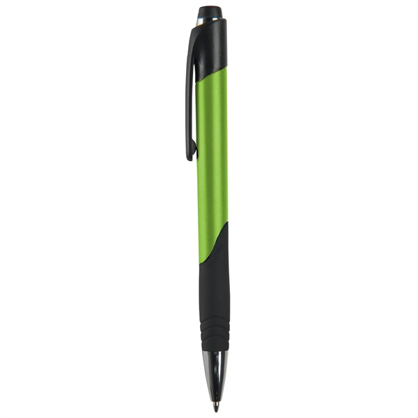 Ballpoint pen with metallic colored barrel, chrome and black ferrule and... from ASI 52840 Evans Manufacturing