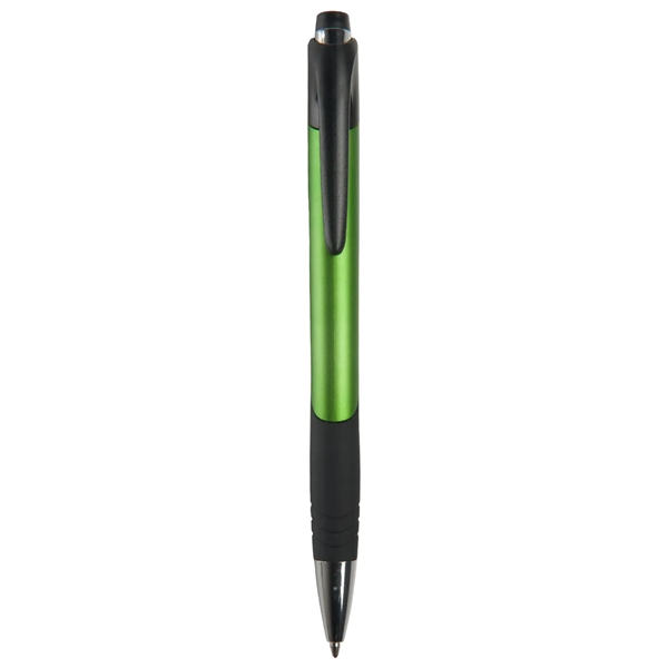 Ballpoint pen with metallic colored barrel, chrome and black ferrule and... from ASI 52840 Evans Manufacturing