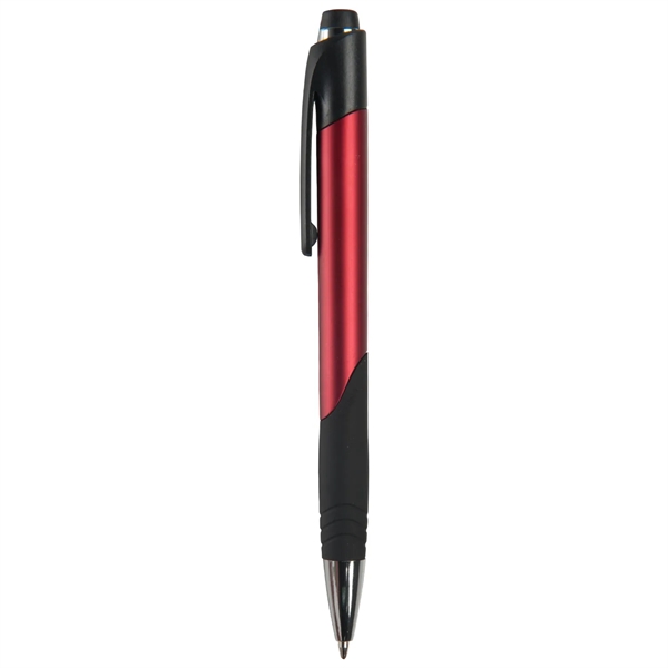 Ballpoint pen with metallic colored barrel, chrome and black ferrule and... from ASI 52840 Evans Manufacturing