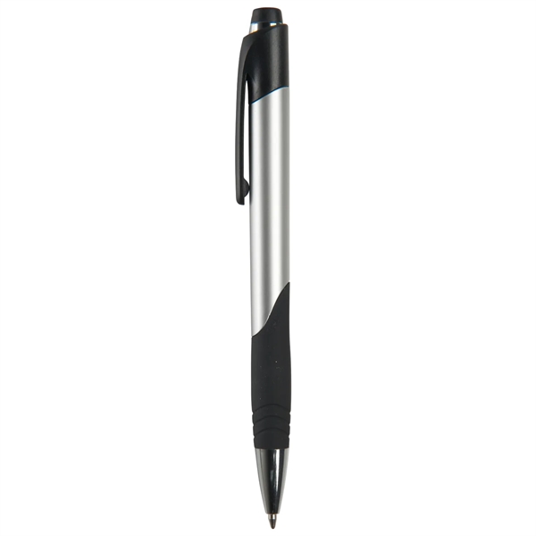Ballpoint pen with metallic colored barrel, chrome and black ferrule and... from ASI 52840 Evans Manufacturing