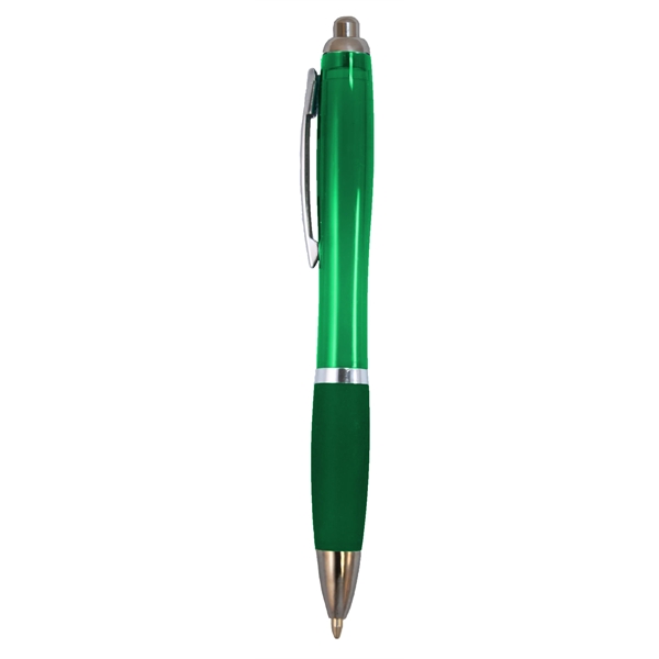Soft rubber grip ballpoint pen features a translucent colored barrel with... from ASI 52840 Evans Manufacturing
