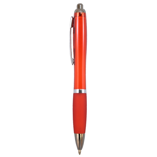 Soft rubber grip ballpoint pen features a translucent colored barrel with... from ASI 52840 Evans Manufacturing
