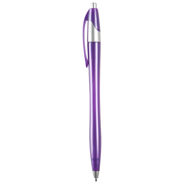 Hourglass shaped ballpoint pen with metallic barrel and silver ferrule.... from ASI 52840 Evans Manufacturing