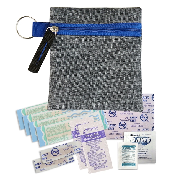 Mini first aid kit with colored accent and split-ring holds latex... from ASI 52840 Evans Manufacturing