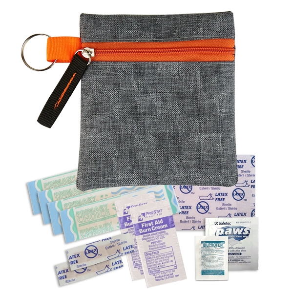 Mini first aid kit with colored accent and split-ring holds latex... from ASI 52840 Evans Manufacturing
