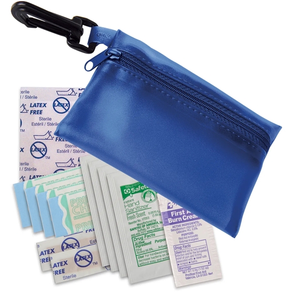 Zippered first aid pouch with carabiner clip holds bandages, antibacterial gel... from ASI 52840 Evans Manufacturing