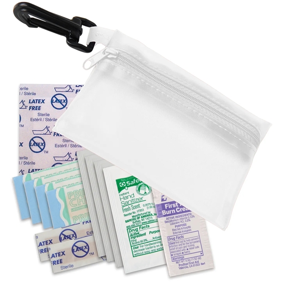 Zippered first aid pouch with carabiner clip holds bandages, antibacterial gel... from ASI 52840 Evans Manufacturing