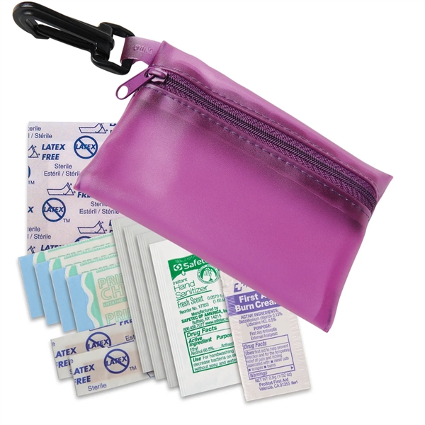 Zippered first aid pouch with carabiner clip holds bandages, antibacterial gel... from ASI 52840 Evans Manufacturing