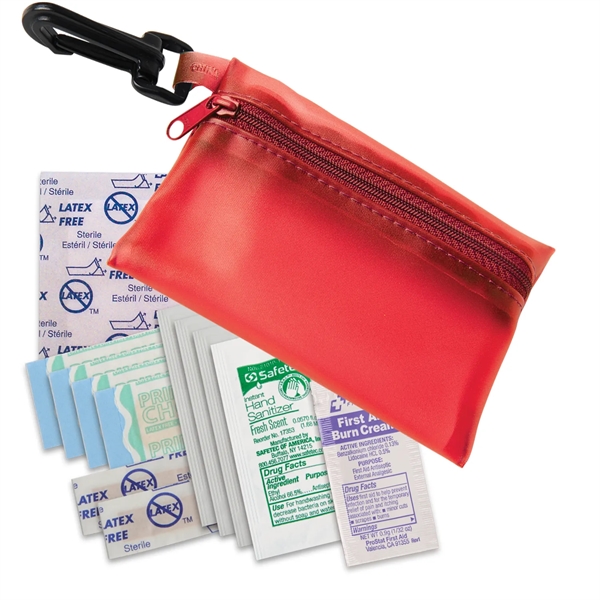 Zippered first aid pouch with carabiner clip holds bandages, antibacterial gel... from ASI 52840 Evans Manufacturing