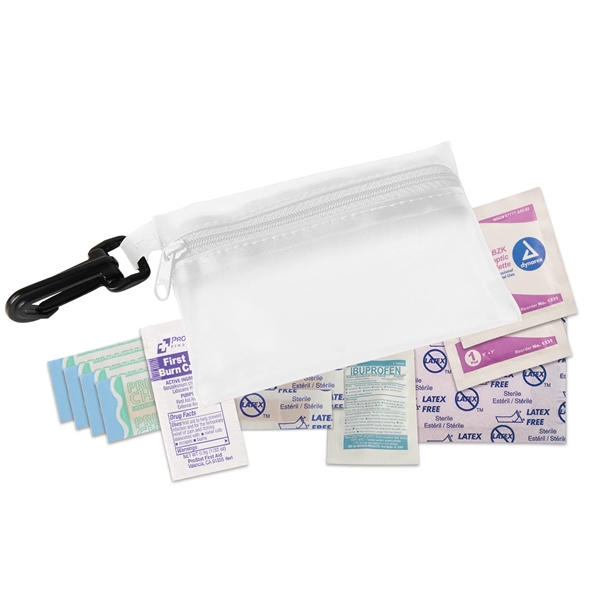 First aid kit vinyl zipper pouch with clip contains latex free... from ASI 52840 Evans Manufacturing