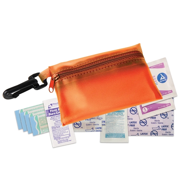 First aid kit vinyl zipper pouch with clip contains latex free... from ASI 52840 Evans Manufacturing